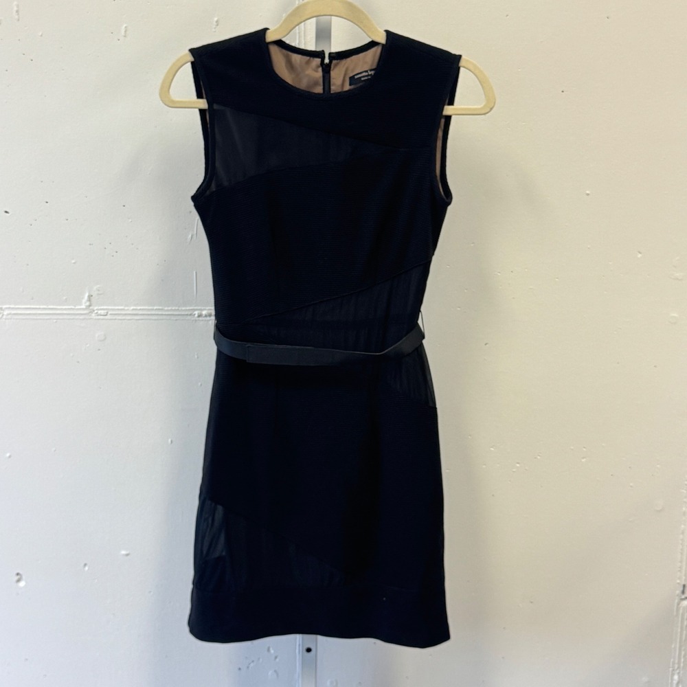 Y2K Nanette Lepore Black Mesh Paneled Sleeveless Belted Mini Dress Size 0